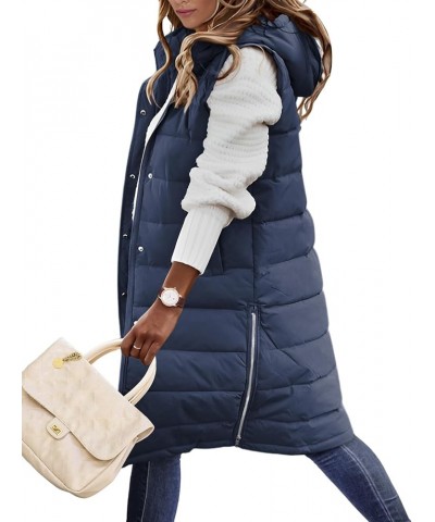 Womens Puffer Vest Winter Hooded Sleeveless Zip Up Long Puffy Jacket Warm Thick Quilted Coats with Pockets Navy $24.80 Vests