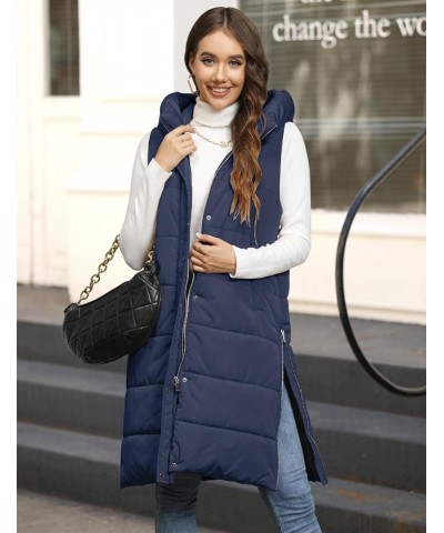 Womens Puffer Vest Winter Hooded Sleeveless Zip Up Long Puffy Jacket Warm Thick Quilted Coats with Pockets Navy $24.80 Vests