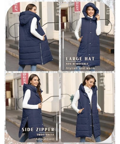 Womens Puffer Vest Winter Hooded Sleeveless Zip Up Long Puffy Jacket Warm Thick Quilted Coats with Pockets Navy $24.80 Vests