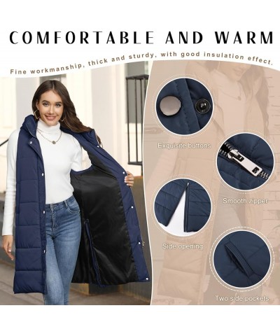 Womens Puffer Vest Winter Hooded Sleeveless Zip Up Long Puffy Jacket Warm Thick Quilted Coats with Pockets Navy $24.80 Vests