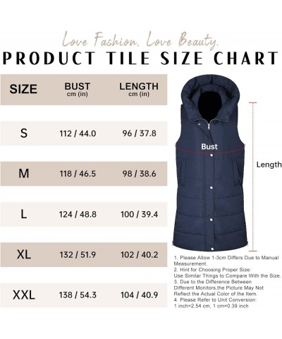 Womens Puffer Vest Winter Hooded Sleeveless Zip Up Long Puffy Jacket Warm Thick Quilted Coats with Pockets Navy $24.80 Vests