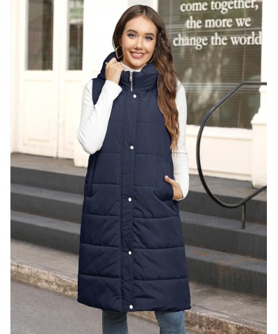 Womens Puffer Vest Winter Hooded Sleeveless Zip Up Long Puffy Jacket Warm Thick Quilted Coats with Pockets Navy $24.80 Vests