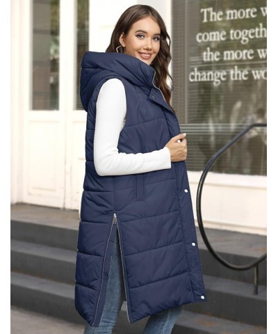 Womens Puffer Vest Winter Hooded Sleeveless Zip Up Long Puffy Jacket Warm Thick Quilted Coats with Pockets Navy $24.80 Vests