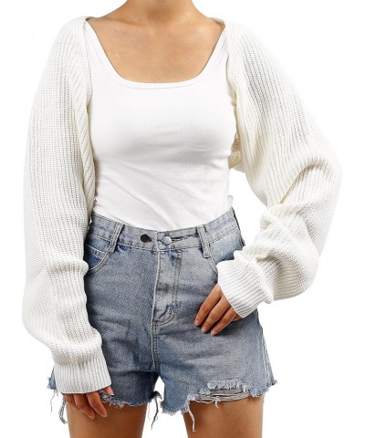 Women's Cardigan Sweater Shrug Solid Color Open Front Long Sleeve Knitted Crop Shurg Sweater White $12.92 Sweaters