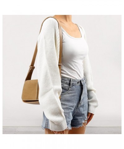 Women's Cardigan Sweater Shrug Solid Color Open Front Long Sleeve Knitted Crop Shurg Sweater White $12.92 Sweaters