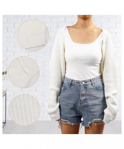 Women's Cardigan Sweater Shrug Solid Color Open Front Long Sleeve Knitted Crop Shurg Sweater White $12.92 Sweaters