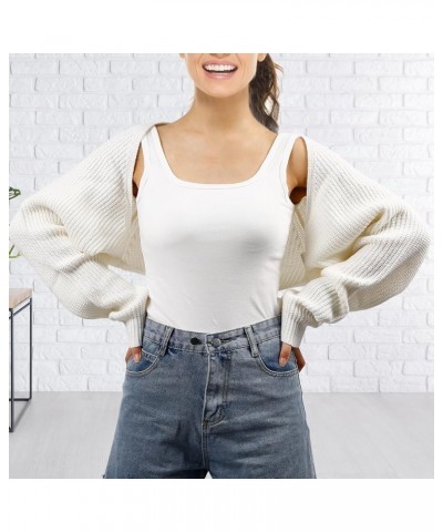 Women's Cardigan Sweater Shrug Solid Color Open Front Long Sleeve Knitted Crop Shurg Sweater White $12.92 Sweaters