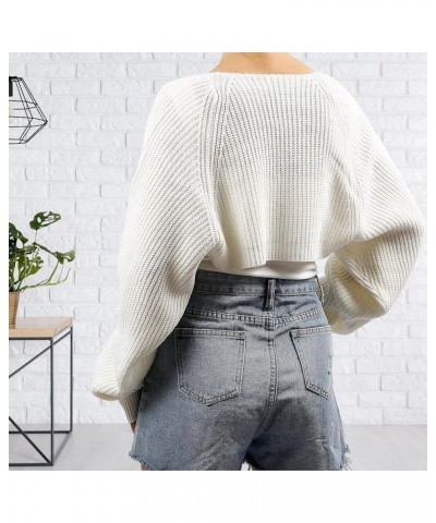 Women's Cardigan Sweater Shrug Solid Color Open Front Long Sleeve Knitted Crop Shurg Sweater White $12.92 Sweaters