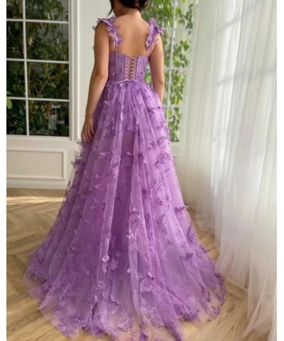 3D Laces Butterflies Tulle Long Prom Dress Spaghetti Strap Sweetheart Fairy Court of Honor Dress A Line with Slit ZD35 Lilac ...