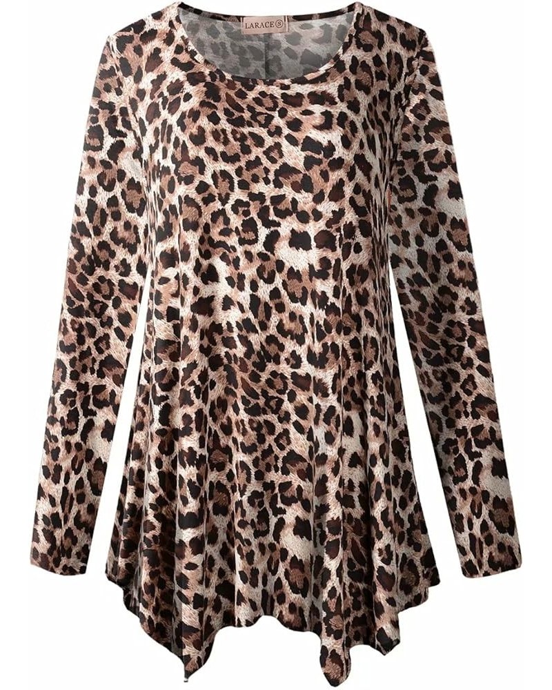 Womens Long Sleeve Flattering Comfy Tunic Loose Fit Flowy Top A-leopard08 $15.07 Tops