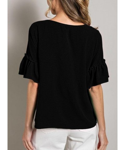 Women's Blouses V Neck Ruffle Short Sleeve Shirts Tops Tunics B Black $9.90 Blouses