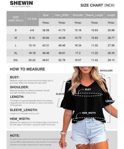 Women's Blouses V Neck Ruffle Short Sleeve Shirts Tops Tunics B Black $9.90 Blouses