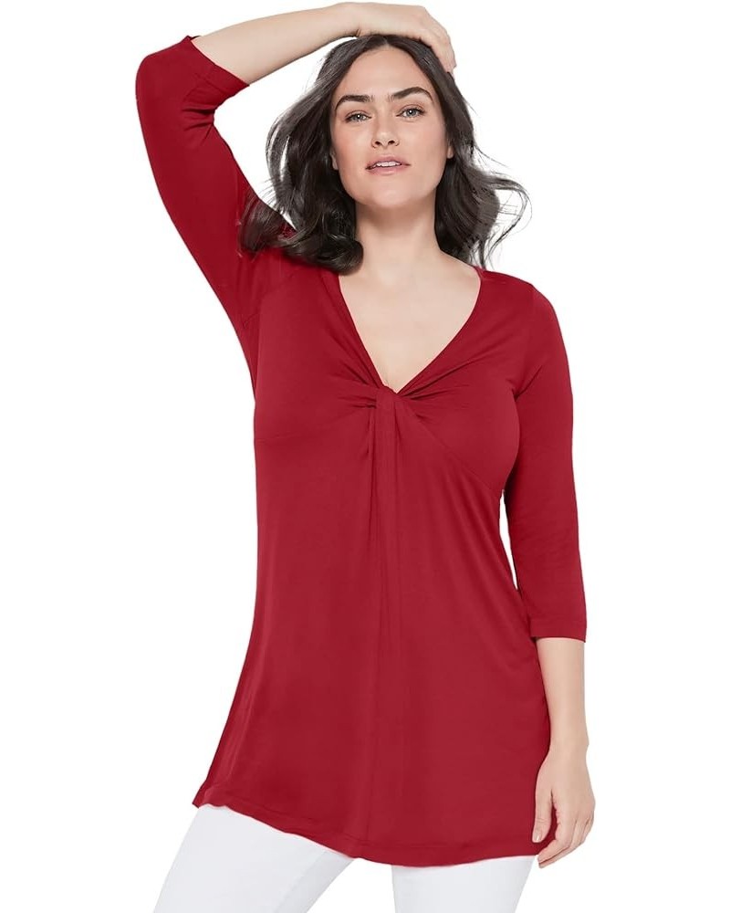 Women's Plus Size Twisted Knot-Front Tunic Rich Red $15.44 Others