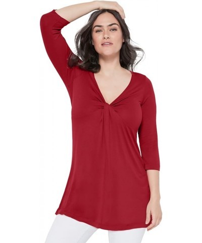 Women's Plus Size Twisted Knot-Front Tunic Rich Red $15.44 Others