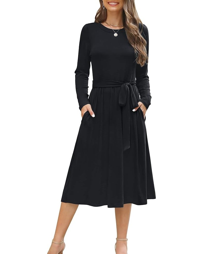 Women 2024 Summer Dress Short Sleeve Ribbed Teacher Church Modest Casual Business Work Outfits Midi Dress Long Sleeve--solid ...