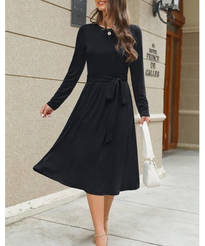 Women 2024 Summer Dress Short Sleeve Ribbed Teacher Church Modest Casual Business Work Outfits Midi Dress Long Sleeve--solid ...