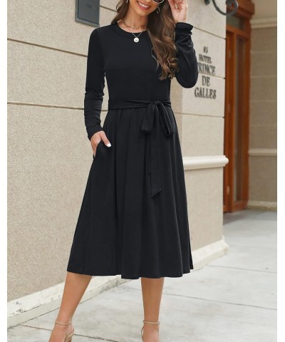 Women 2024 Summer Dress Short Sleeve Ribbed Teacher Church Modest Casual Business Work Outfits Midi Dress Long Sleeve--solid ...