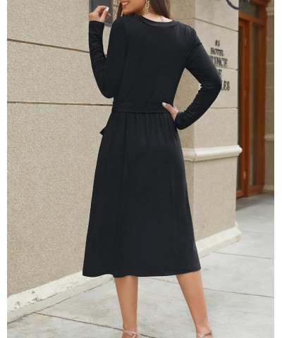 Women 2024 Summer Dress Short Sleeve Ribbed Teacher Church Modest Casual Business Work Outfits Midi Dress Long Sleeve--solid ...