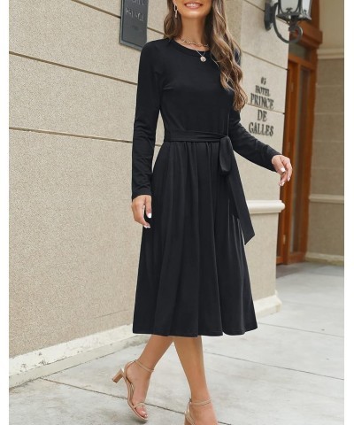 Women 2024 Summer Dress Short Sleeve Ribbed Teacher Church Modest Casual Business Work Outfits Midi Dress Long Sleeve--solid ...