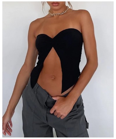 Women Strapless Tube Crop Tops Lace Trim Patchwork Off Shoulder Tops Summer Aesthetic Backless Hollow Out Vest M-black $7.66 ...