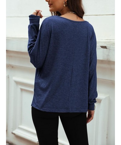 Women Long Sleeve V Neck Oversize Blouses Trendy Loose Lace Sleeves Casual Fall Tunic Tops T Shirt Navy $12.50 Blouses