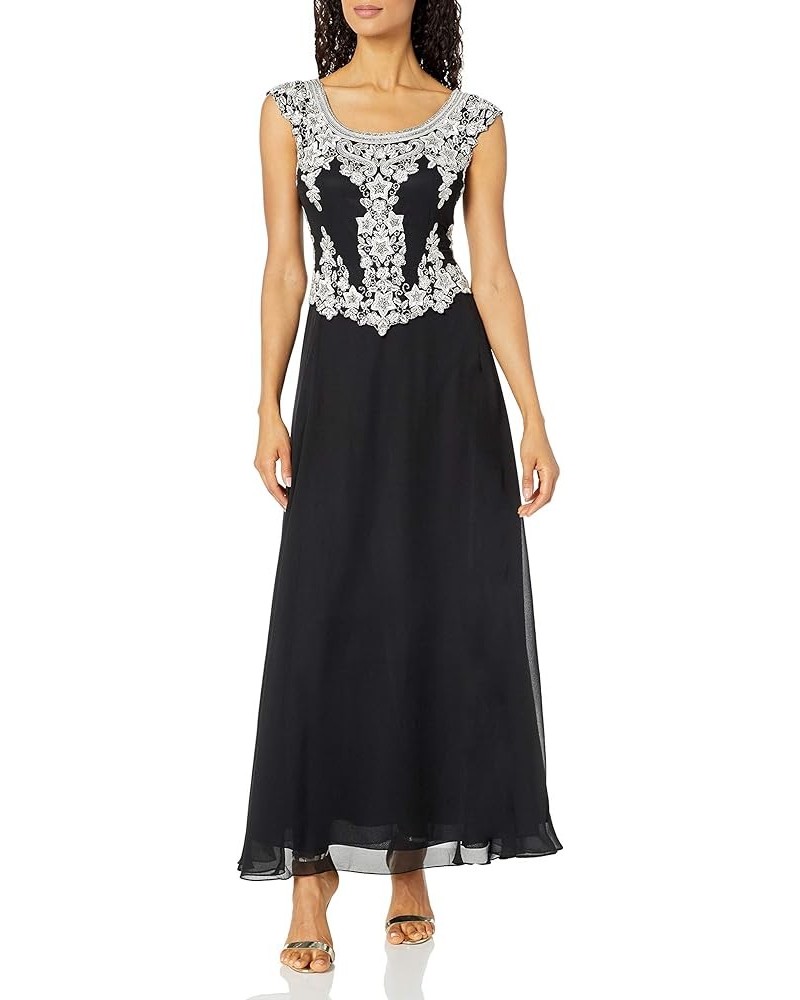 Women's Cap Sleeve Long Beaded Dress Black/White/Silver $18.12 Dresses