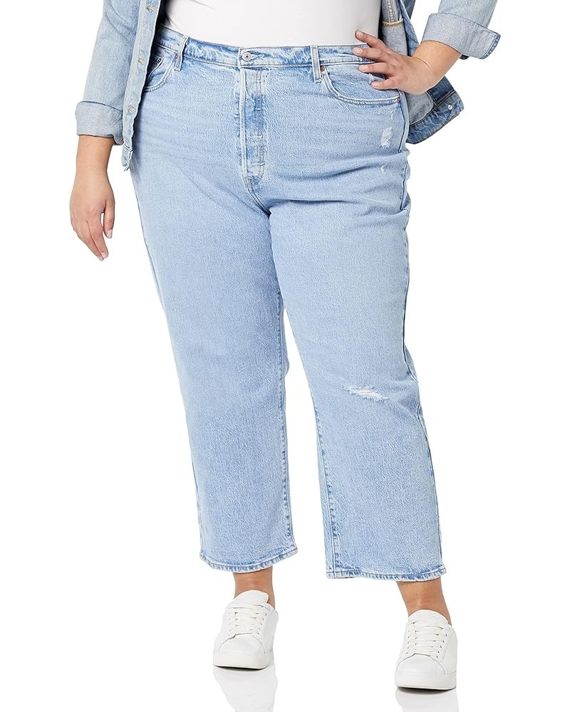 Women's Premium Plus-Size Ribcage Straight Ankle Jean Samba Done - Light Indigo $38.01 Jeans