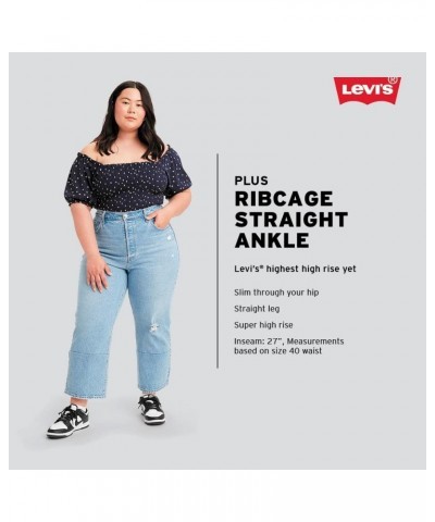 Women's Premium Plus-Size Ribcage Straight Ankle Jean Samba Done - Light Indigo $38.01 Jeans