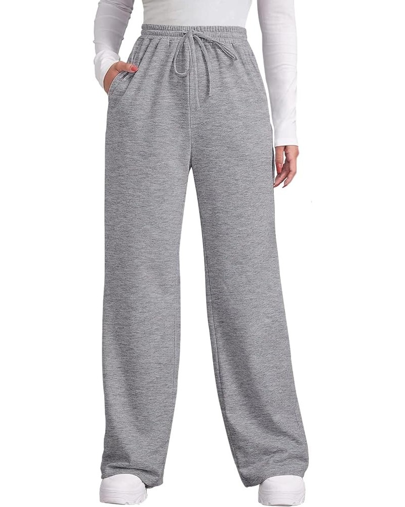 Womens Fall Pants with Pockets Winter Elastic Waist Sweatpants Wide Leg Drawstring Pants S-XXL Grey $17.97 Activewear