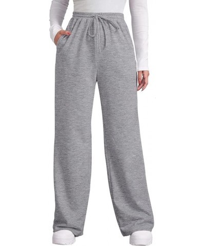 Womens Fall Pants with Pockets Winter Elastic Waist Sweatpants Wide Leg Drawstring Pants S-XXL Grey $17.97 Activewear