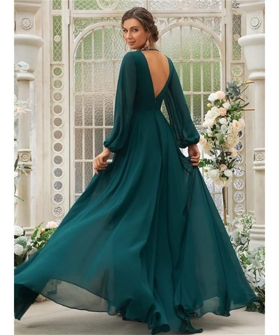 Women's Long Sleeves Bridesmaid Dresses V-Neck Chiffon A Line Formal Dress Evening Gowns with Train Teal $29.14 Dresses