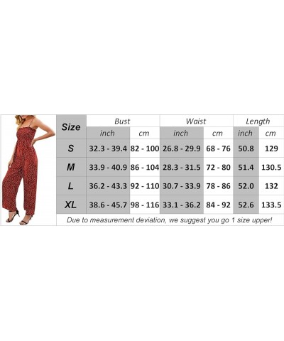 Women Loose Strappy Wide Leg Polka Dot Summer Jumpsuit Overall Ruched Elastic Long Pants Romper Jumpsuit Ared $15.60 Jumpsuits