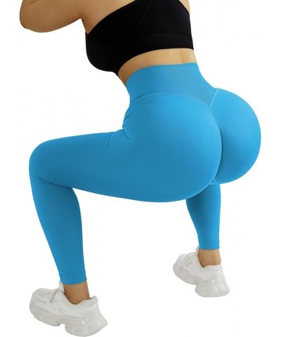 Scrunch Butt Leggings for Women Seamless High Waisted Slimming Workout Gym Yoga Pants No Scrunch Butt 008-blue-tummy Control ...