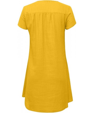 Summer Dresses for Women 2024 Casual Loose V-Neck Solid Short Sleeve Cotton and Linen Dress Beach Vacation Sundress Yellow $5...