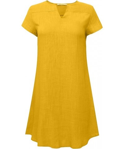 Summer Dresses for Women 2024 Casual Loose V-Neck Solid Short Sleeve Cotton and Linen Dress Beach Vacation Sundress Yellow $5...