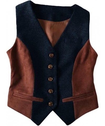 Women's Formal 5 Button V-Neck Business Dress Suit Vest Herringbone Tweed Slim Fit Waistcoat Navy Blue $14.41 Vests