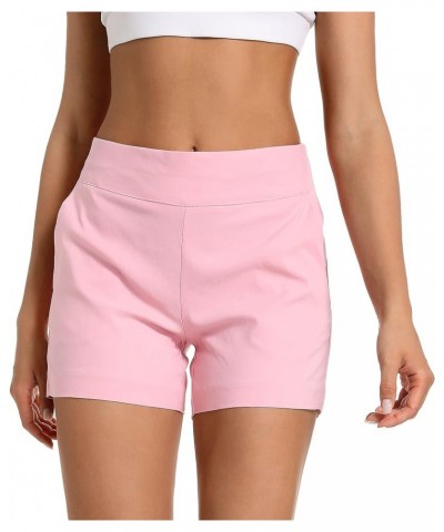 Women's Chino Shorts - 4" Inseam, High Waisted, Elastic, Summer Casual Shorts with 2 Front Pockets Pink $13.44 Shorts