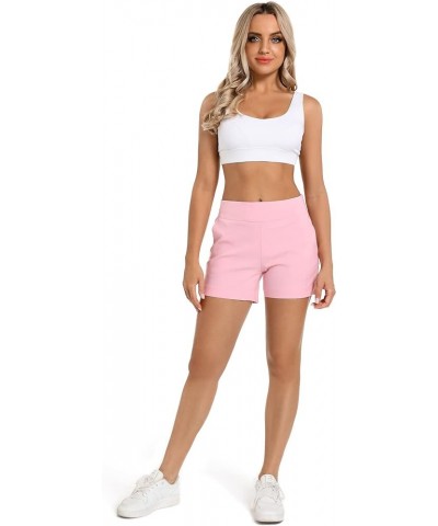 Women's Chino Shorts - 4" Inseam, High Waisted, Elastic, Summer Casual Shorts with 2 Front Pockets Pink $13.44 Shorts