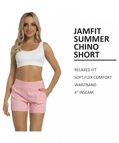 Women's Chino Shorts - 4" Inseam, High Waisted, Elastic, Summer Casual Shorts with 2 Front Pockets Pink $13.44 Shorts