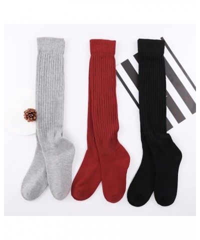 3 Pairs Women's Slouch Socks Cotton Knit Knee High Scrunch Sock Size 6-11 Black-grey-wine Red $11.77 Activewear