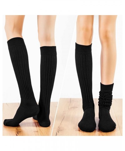 3 Pairs Women's Slouch Socks Cotton Knit Knee High Scrunch Sock Size 6-11 Black-grey-wine Red $11.77 Activewear