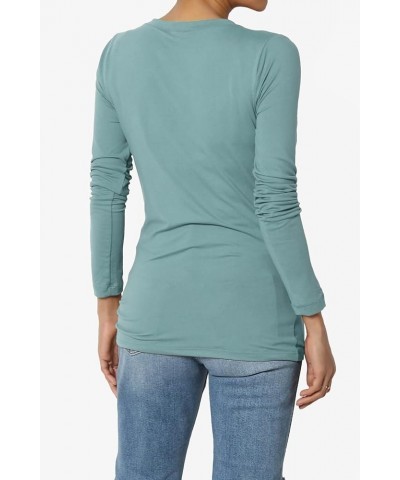 Women's Essential Soft Jersey V-Neck Long Sleeve T-Shirts Basic Stretch Slim Tee Dusty Blue $11.96 T-Shirts