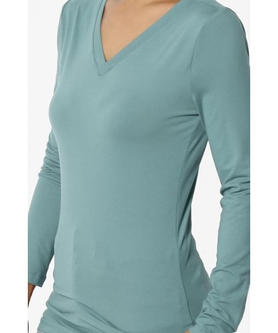 Women's Essential Soft Jersey V-Neck Long Sleeve T-Shirts Basic Stretch Slim Tee Dusty Blue $11.96 T-Shirts