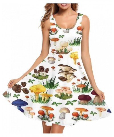 Womens Summer Sleeveless Tank Dress with 2 Side Pockets XS-4XL Plus Size White Mushroom $13.16 Dresses