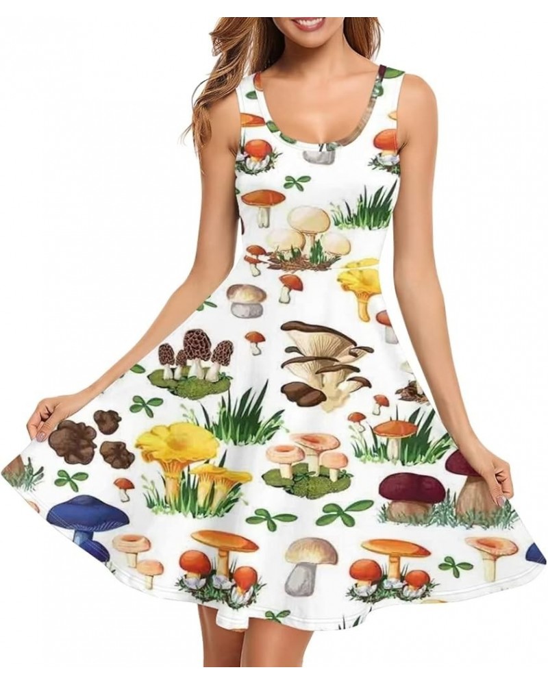 Womens Summer Sleeveless Tank Dress with 2 Side Pockets XS-4XL Plus Size White Mushroom $13.16 Dresses