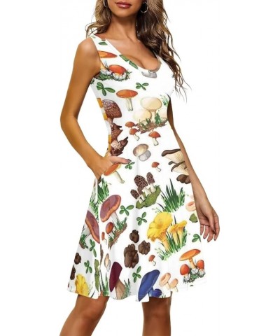 Womens Summer Sleeveless Tank Dress with 2 Side Pockets XS-4XL Plus Size White Mushroom $13.16 Dresses