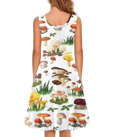 Womens Summer Sleeveless Tank Dress with 2 Side Pockets XS-4XL Plus Size White Mushroom $13.16 Dresses