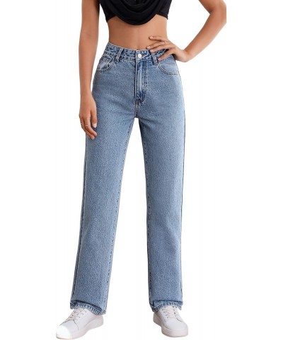 Women's Slant Pocket Straight Leg Button Zipper Casual Denim Pants Medium Wash 28 $13.49 Jeans