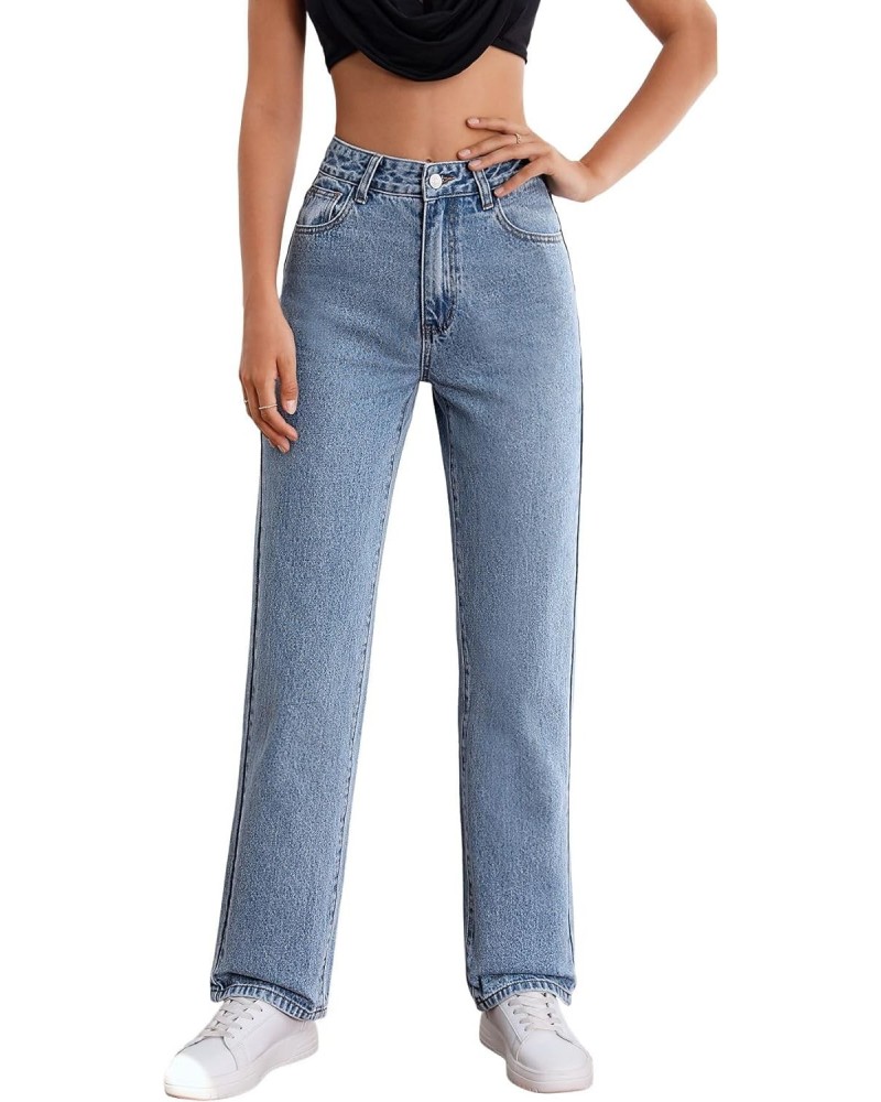 Women's Slant Pocket Straight Leg Button Zipper Casual Denim Pants Medium Wash 28 $13.49 Jeans