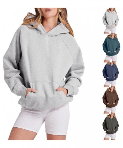 Women Solid Basic Fleece Letter Loose Hoodie Sweatshirt Long Sleeve Pocket Drop Shoulder Sweatshirts with Hoodies 1-grey $11....